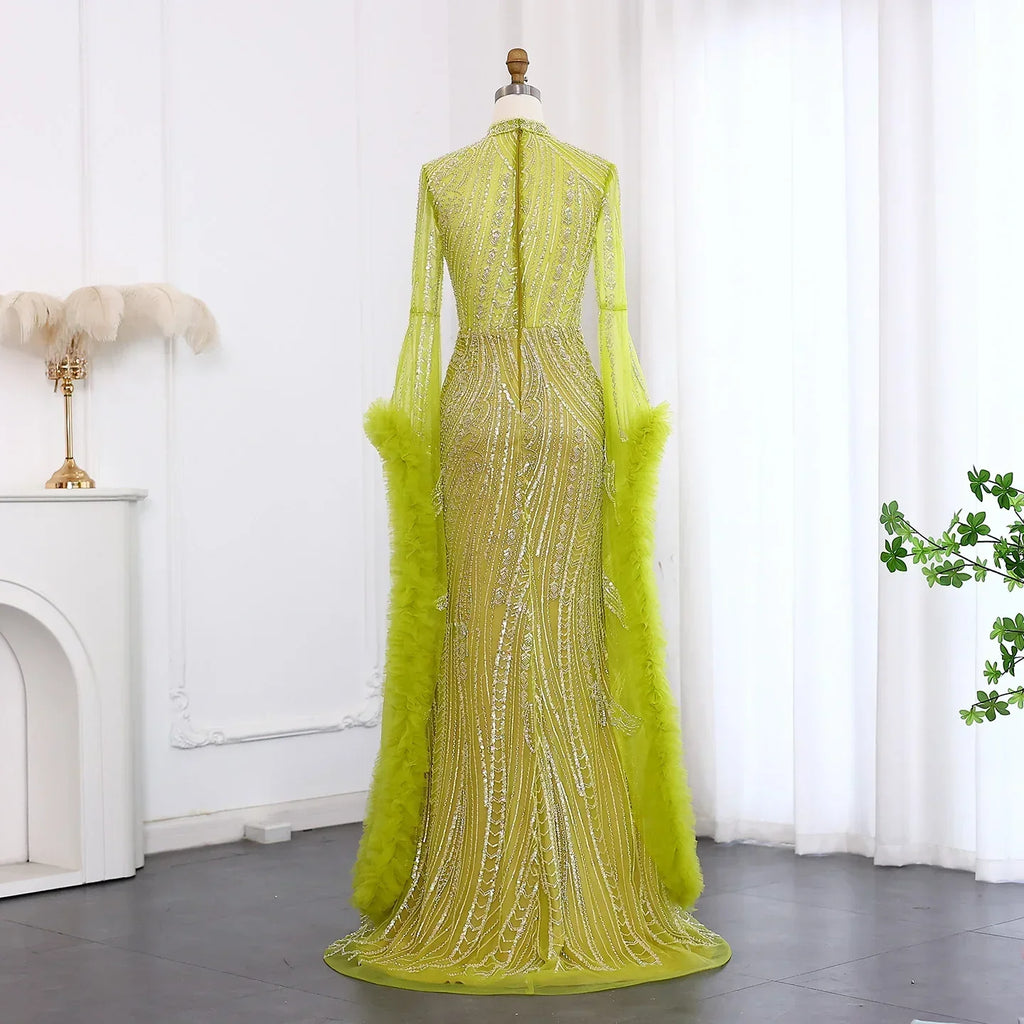 Halter Neck Mermaid Evening Dress with Cape Sleeves