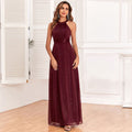 Shiny off Shoulder Backless Wedding Party Dress Sleeveless Halter Evening A line Maxi Dress