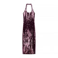 Fall Simple Thin Slim Fit Halter Sequ Dress