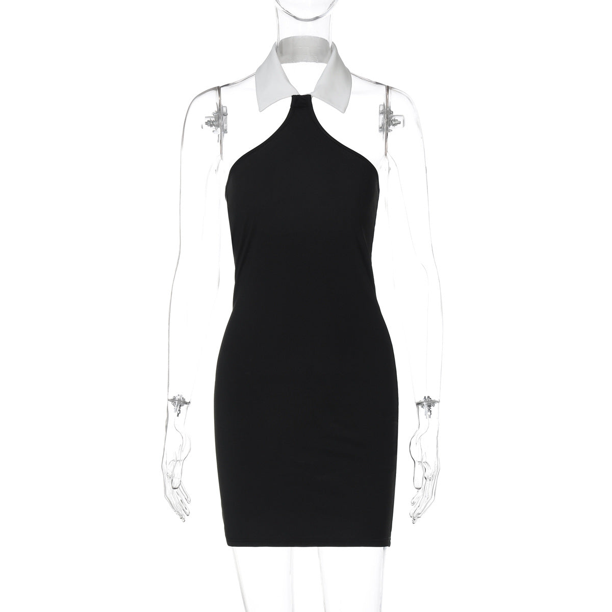 Shirt Collar Halter Backless Slim Fit Hip Bag Dress