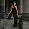Slim Fit Backless Tube Top Ribbon Halter Pleated Solid Color Maxi Dress Evening Dress