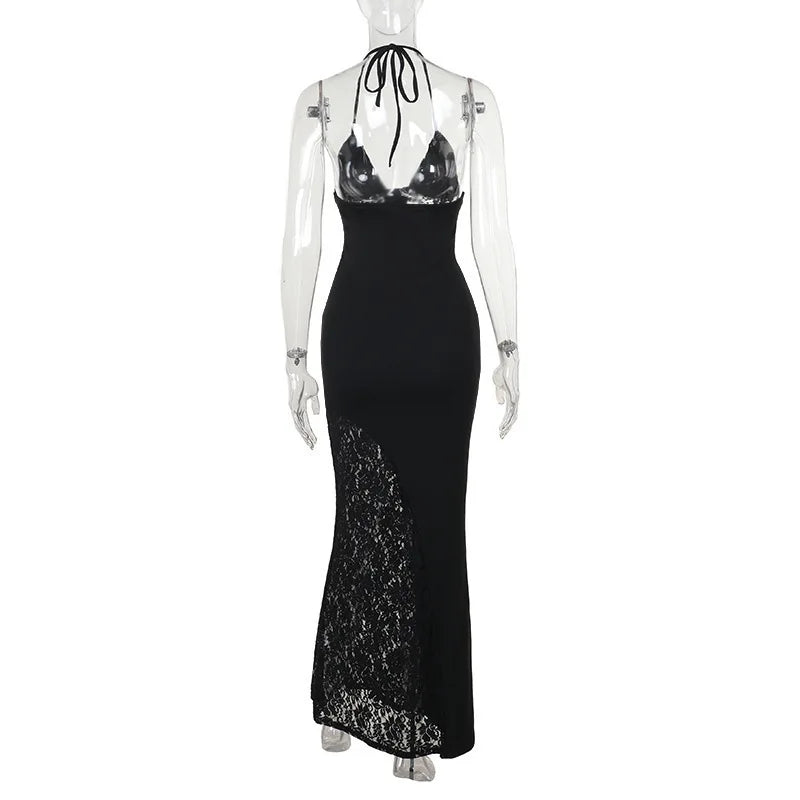 Deep V Halter Backless Maxi Party Dress Women