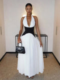 Halter Patchwork Corset Sleeveless Long Dress