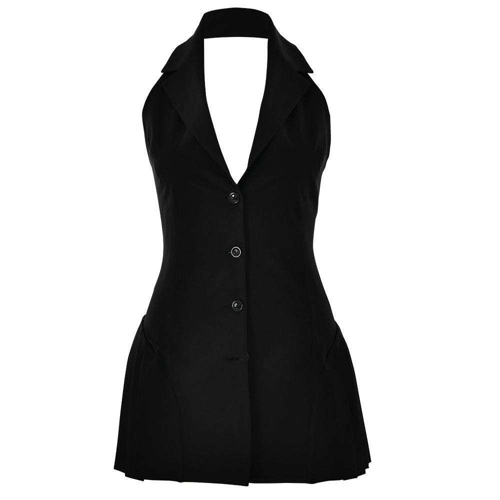 Slim Fit V Neck Halter Dress Backless Sleeveless Hip Dress