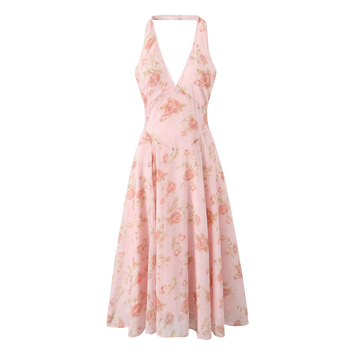 V- neck Halter Waist Controlled Slimming French Midi Dress
